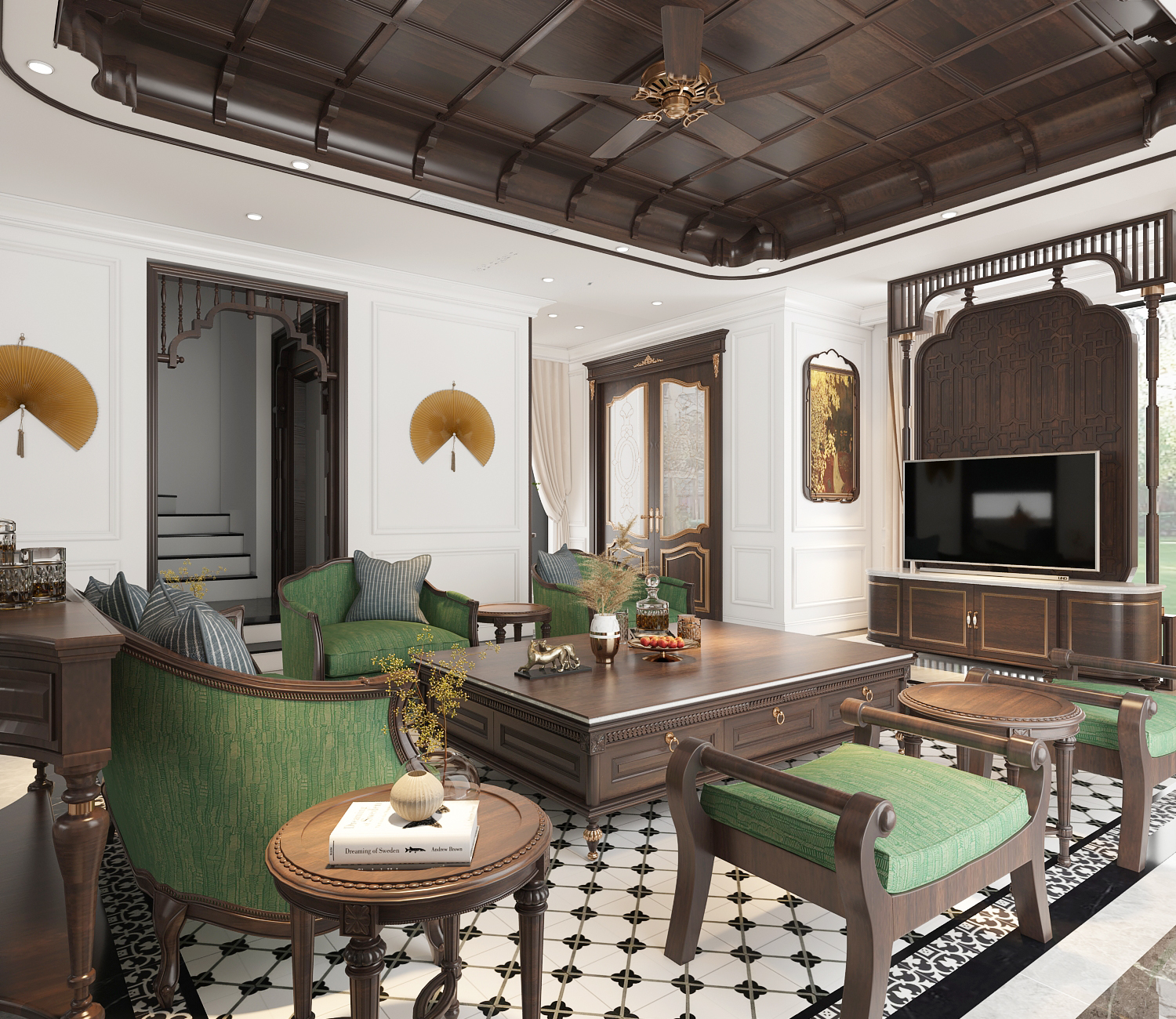 thi công nội thất phòng khách indochine