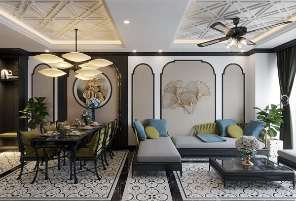 Bàn ăn phong cách indochine 2 Quạt trần phong cách Đông Dương
