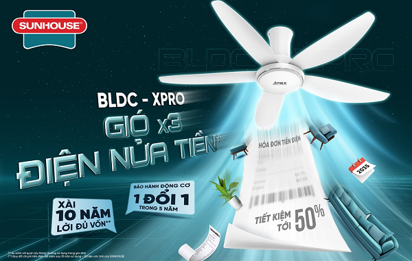 Quạt trần SUNHOUSE APEX đạt chứng nhận 5 sao tiết kiệm điện